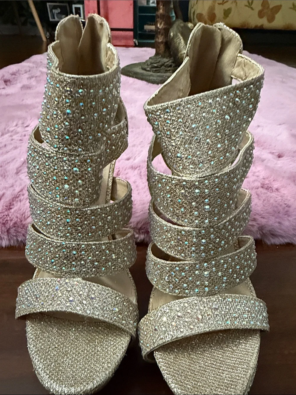 Charlotte Russe Sparkling Rose Gold Strappy Platform Heels